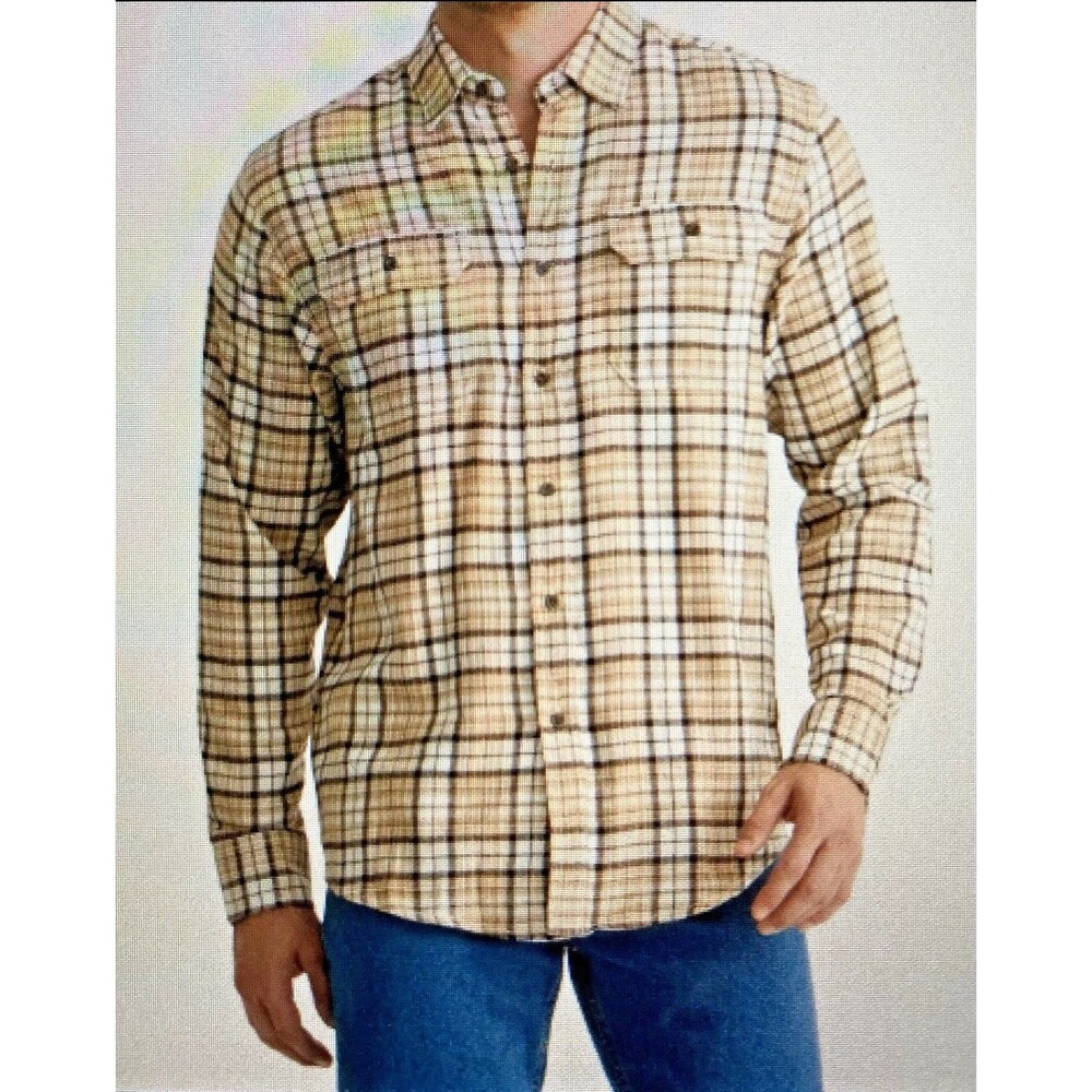 New Men’s George Long Sleeve Flannel Shirt Warm Cozy Brown Plaid Size 2XL NWT
